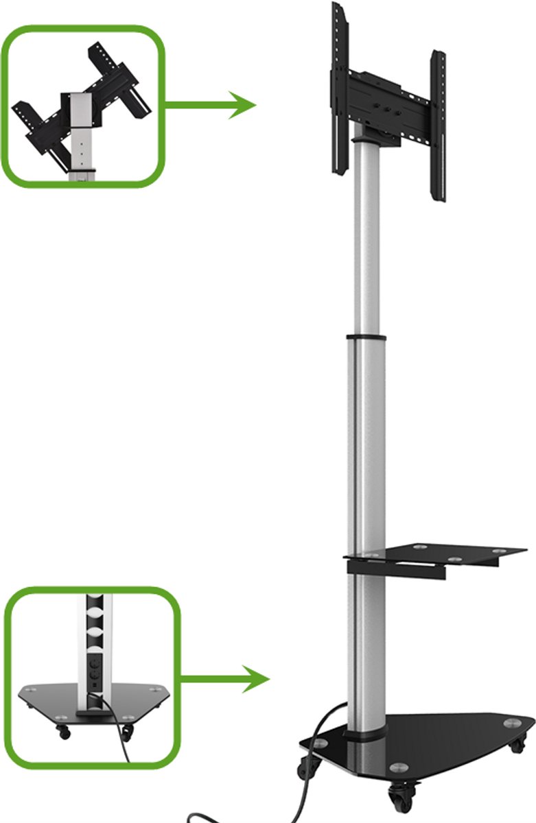 Proton 300 Verrijdbare TV Standaard Aluminium - Met 2 stopcontacten