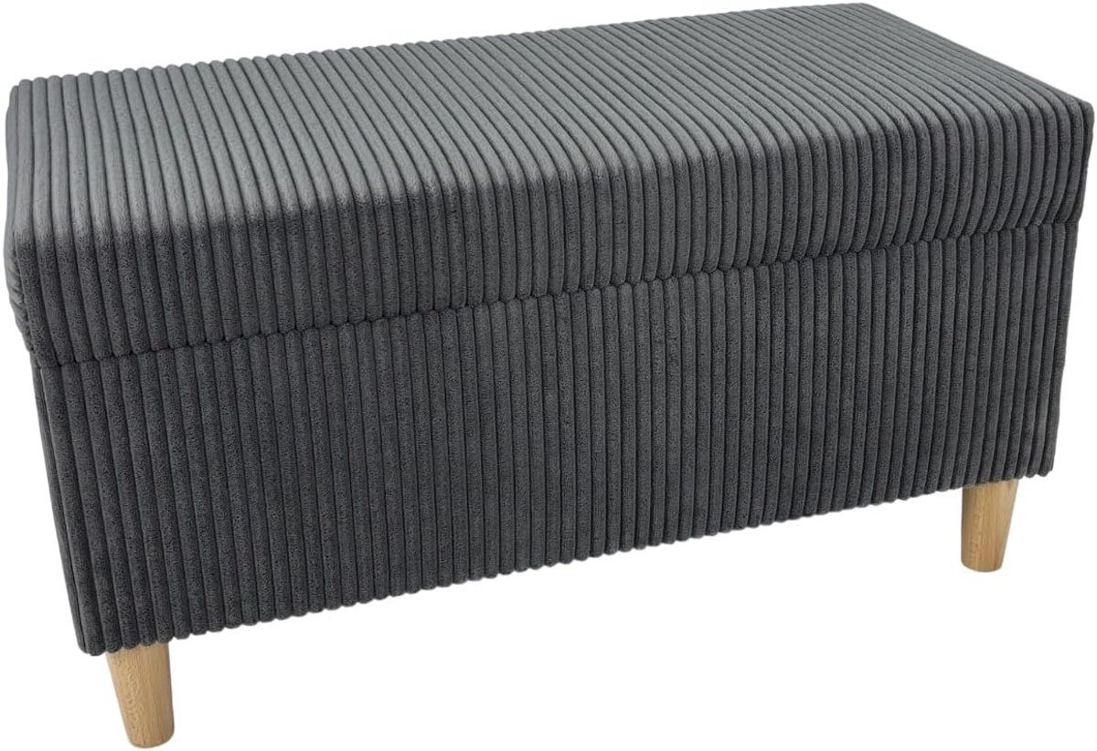 Zitkruk met Opbergruimte - Voetenbank Krukje - Woonkamer Extra Zitplaats - Opklapbaar Opbergvak - 78x38x42 cm - Donkergrijs