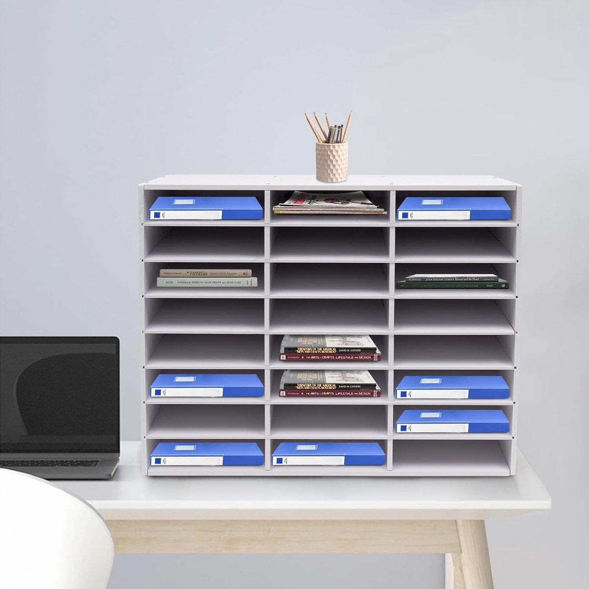 Documenten Organizer - Opslag Bureau - Kantoor Thuis - 24 Vakken Robuust - 73 x 30 cm - Wit