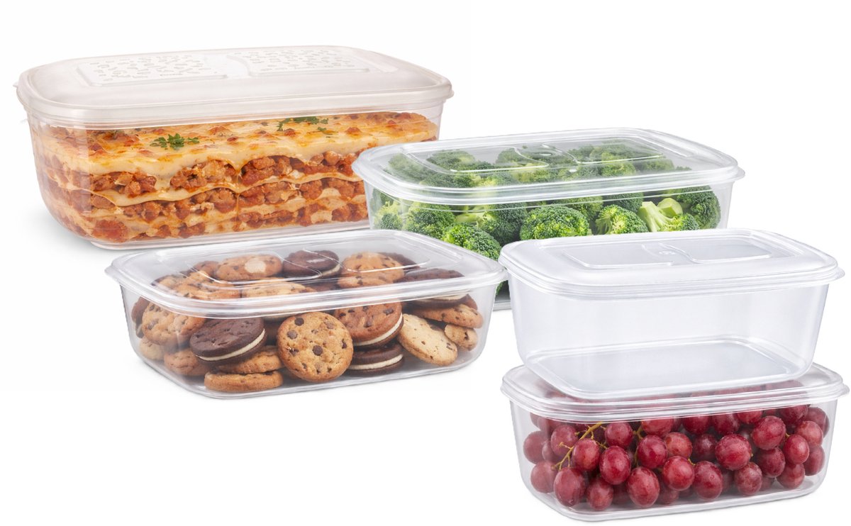 Plasticforte Vershoudbakjes set Classic - 5x stuks - vriezer en magnetron - kunststof - diverse maten - 1200-1800-2500-3700 ml - nestbaar
