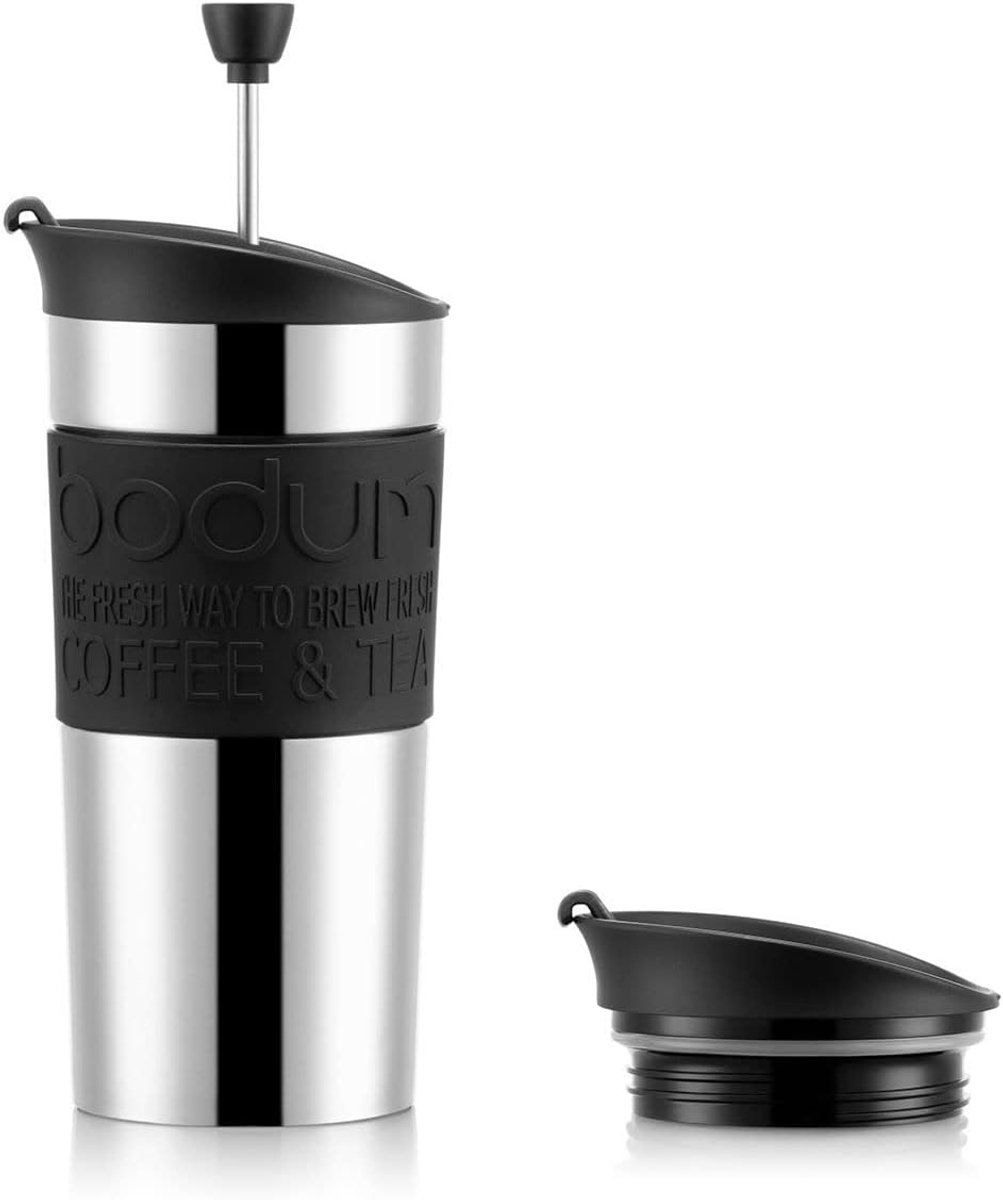 Reis Koffiezetter - Travel Press - Onderweg Koffie Maken - Met Extra Deksel - 350 ml - Zwart