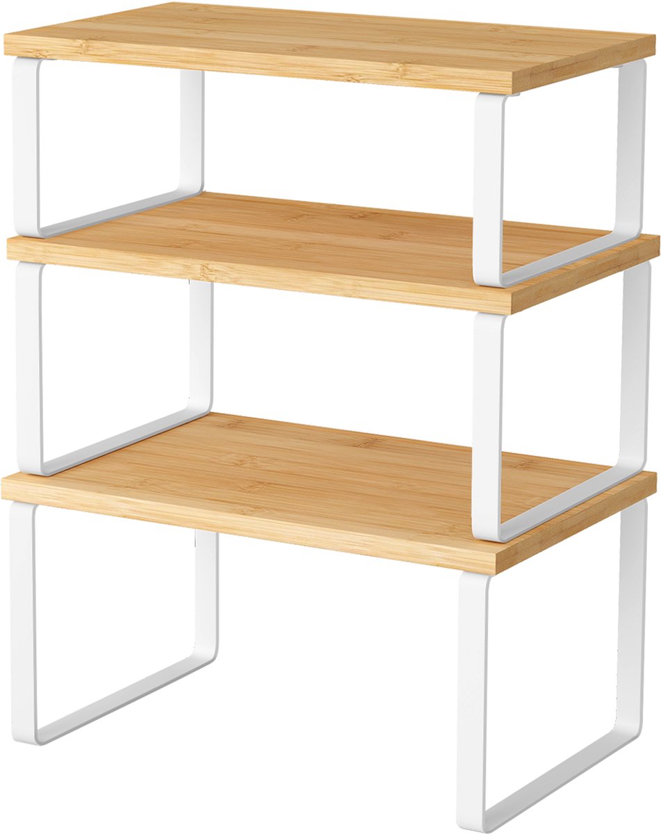 SONGMICS - Kruidenrek - Kruidenrek 3-Delig - Stapelbare en Uitbreidbare Keuken Organizer - Metaal en Hout