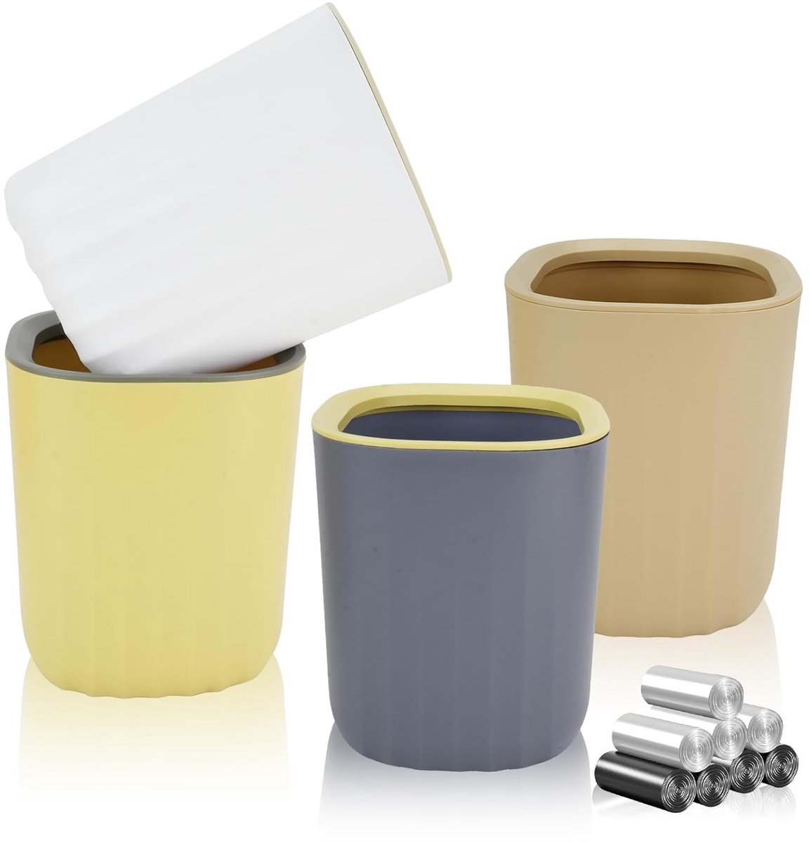 Mini Vuilnisemmer Set - Kleine Afvalemmer - Bureau Opruimen - Inclusief Vuilniszakken - 12.5 x 15 cm - Vrolijke Kleuren