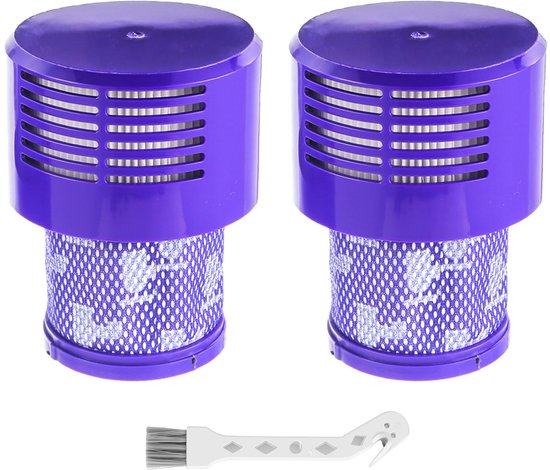 2-pack V10-vervangingsfilters voor Dyson V10 Cyclone-serie – V10 Absolute – V10 Animal – V10 Total Clean – SV12 – vervangt onderdeelnummer 969082-01 – 2 filters en 1 reinigingsborstel.