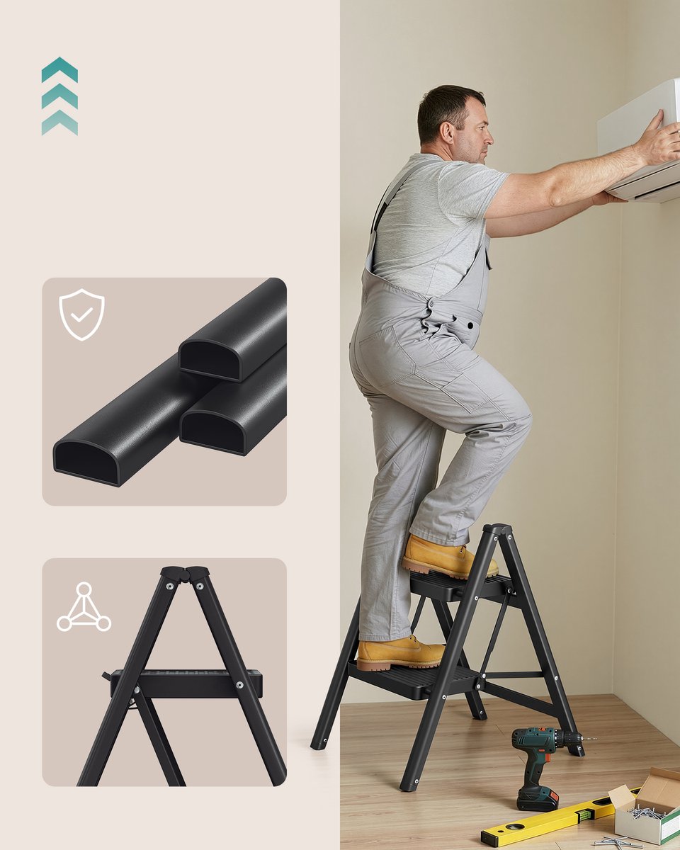 SONGMICS - Ladder - Opvouwbare Trittleiter met 2 Treden - Draagkracht tot 150 kg - Staal - Voor Thuis en Kantoor – foto 3