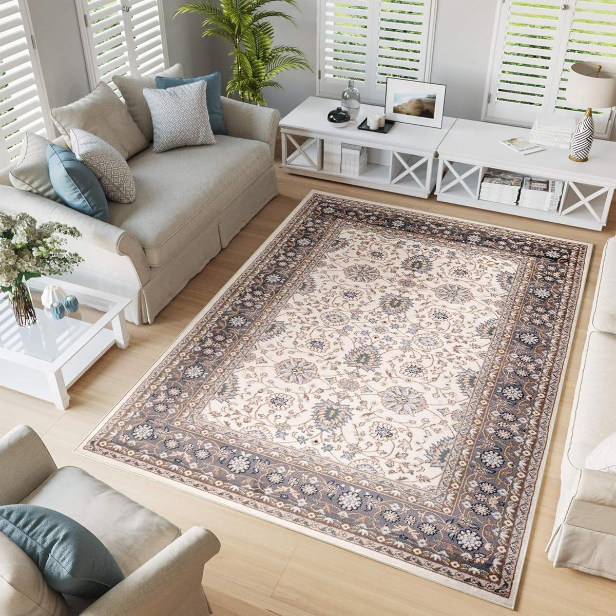 Tapiso Colorado Vloerkleed Beige Grijs Vintage Oosters Perzisch Woonkamer Slaapkamer Tapij