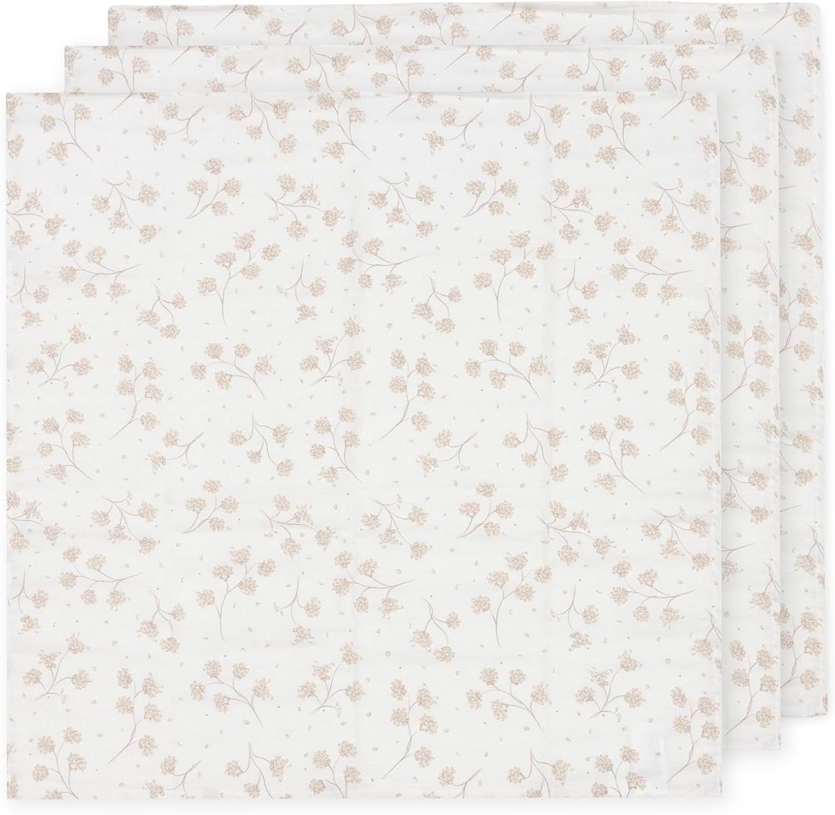 Jollein Musselin Baby Cloth, Leafy Dreams, Pack of 3, 70 x 70 cm, 100% Cotton, Burp Cloths for Babies, Oeko-Tex Certified