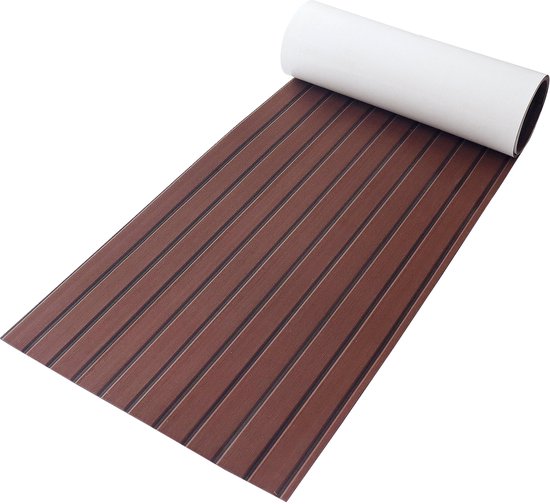 TeakFoamShop – Tapis de bateau en mousse de teck EVA Pro Series – Revêtements de sol autocollant Premium Bateaux – 240 x 60 cm – Marron foncé avec lignes noires – Durable et Luxe , antidérapant