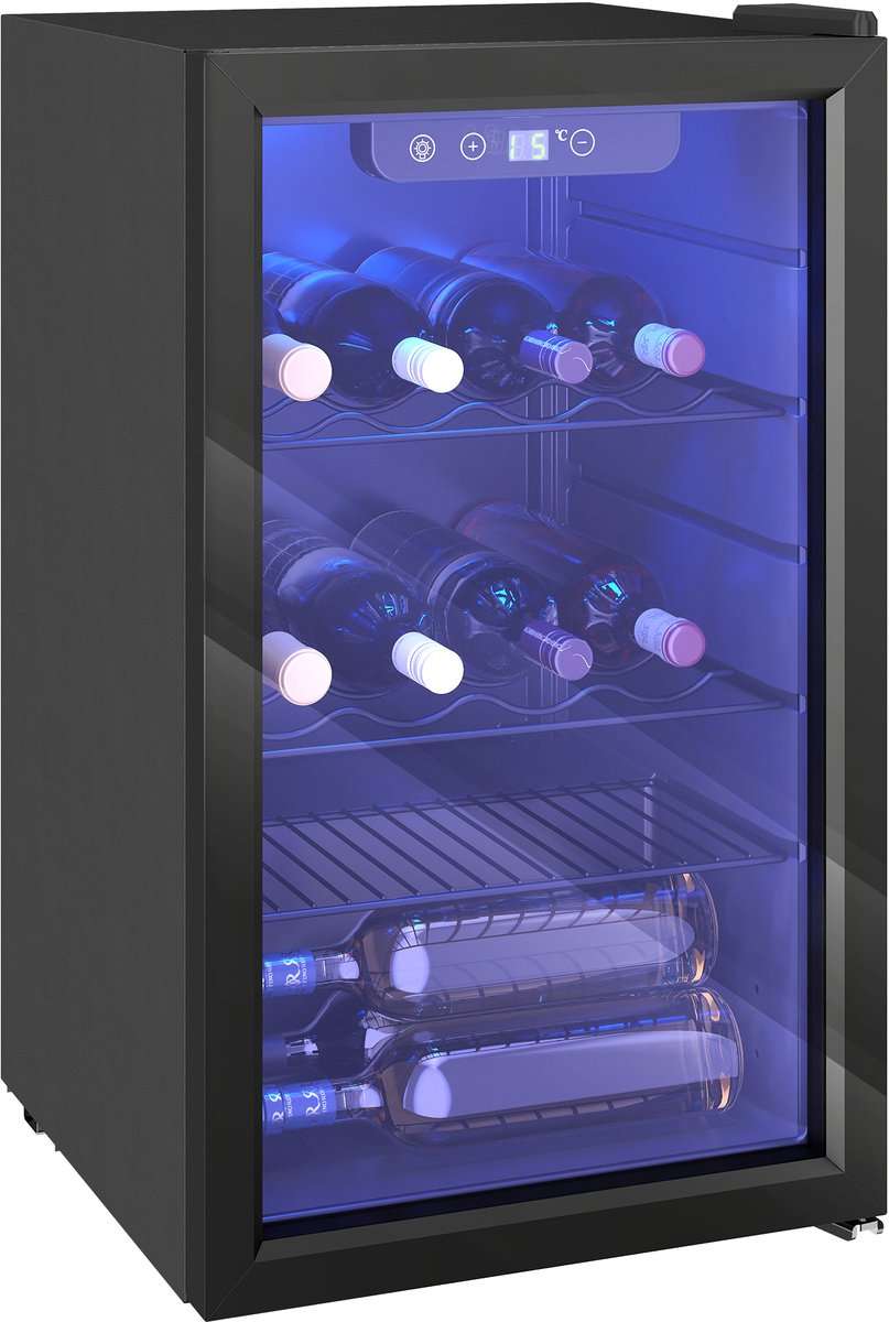 HOMCOM Wijnkoelkast-Staal, gehard glas-46L x 43B x 74H cm-Zwart