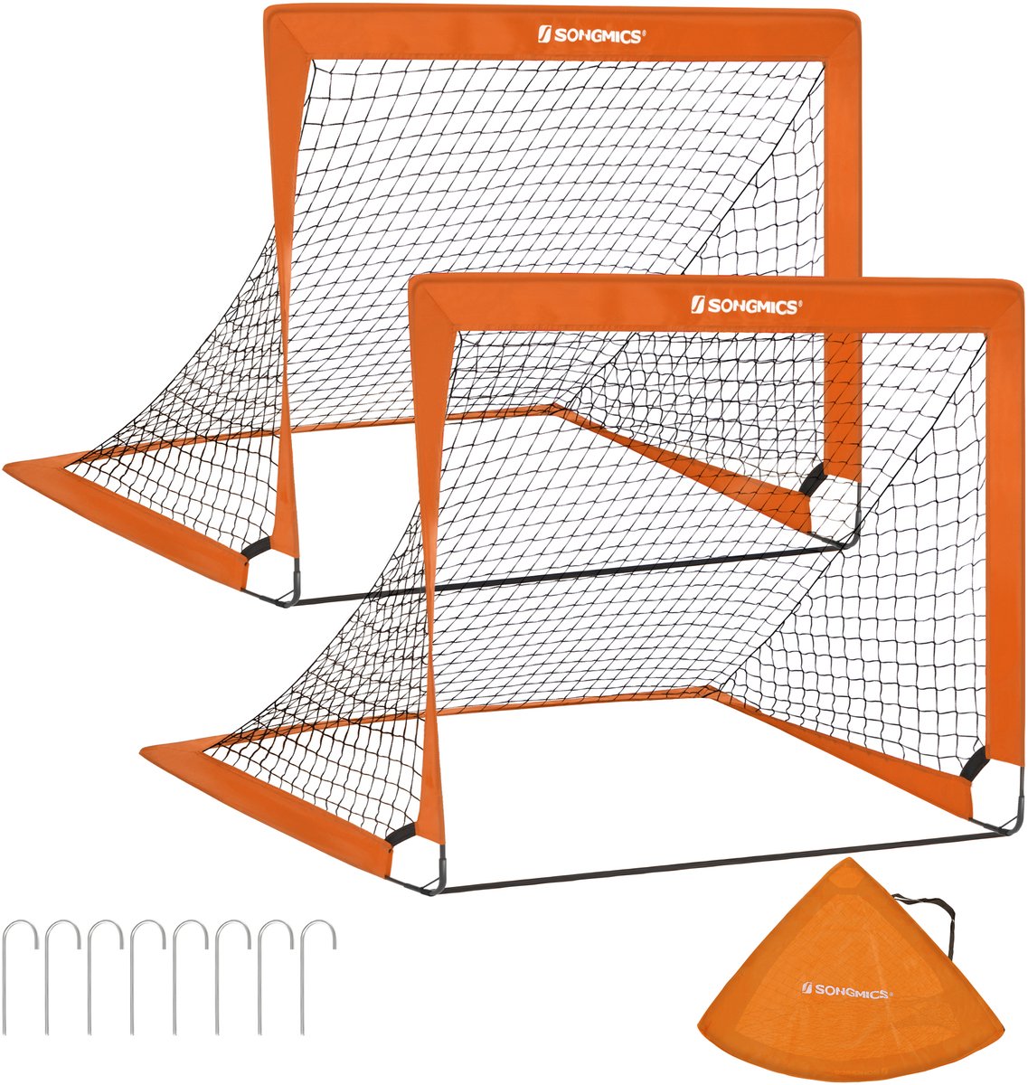 SONGMICS SZQ122O02 - Voetbaldoel 2 Stuks voor Kinderen - Pop-up Snel Opzetten - Voor Tuin - Glasvezel Stokken