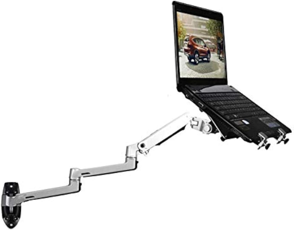 Laptop Muurbevestiging - Verstelbare Arm - Ruimtebesparend Werken - Volledige Bewegingsvrijheid - Tot 17 Inch - Zwart