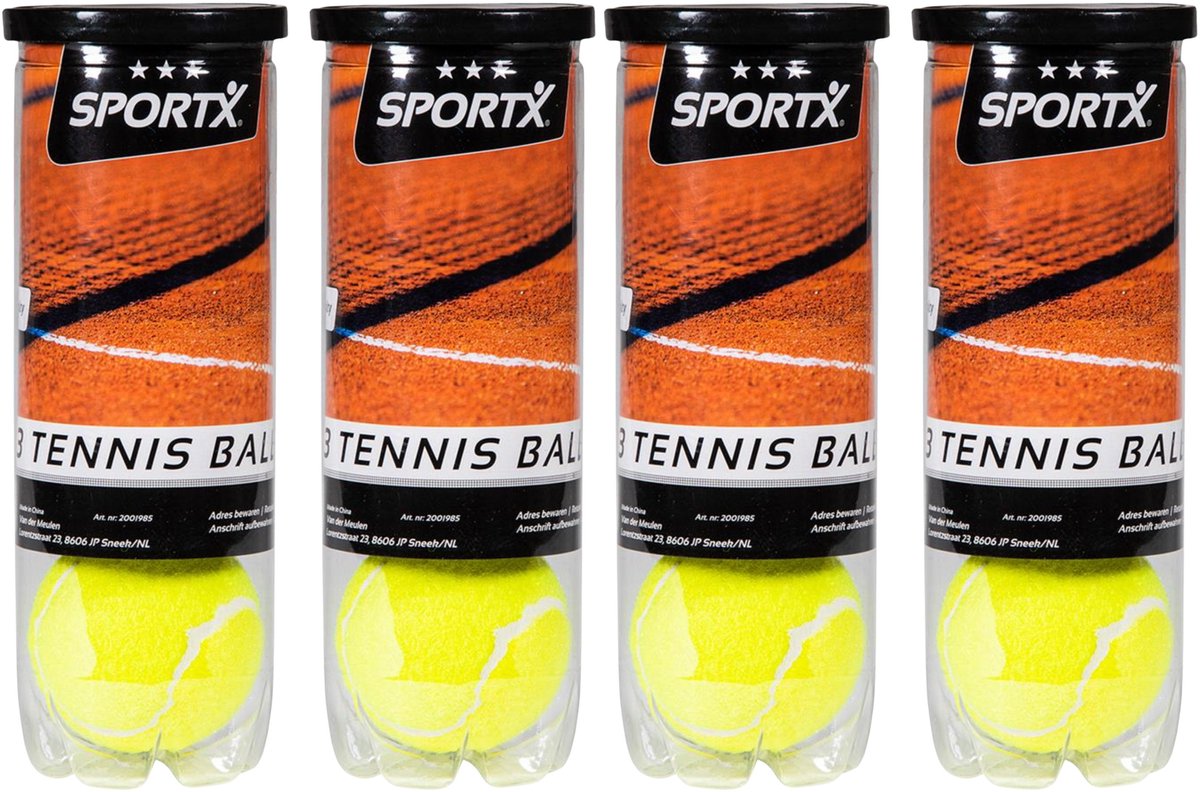 Sportx Tennisballen - 12x - geel - rubber/katoen - in koker - standaard formaat - buitenspeelgoed