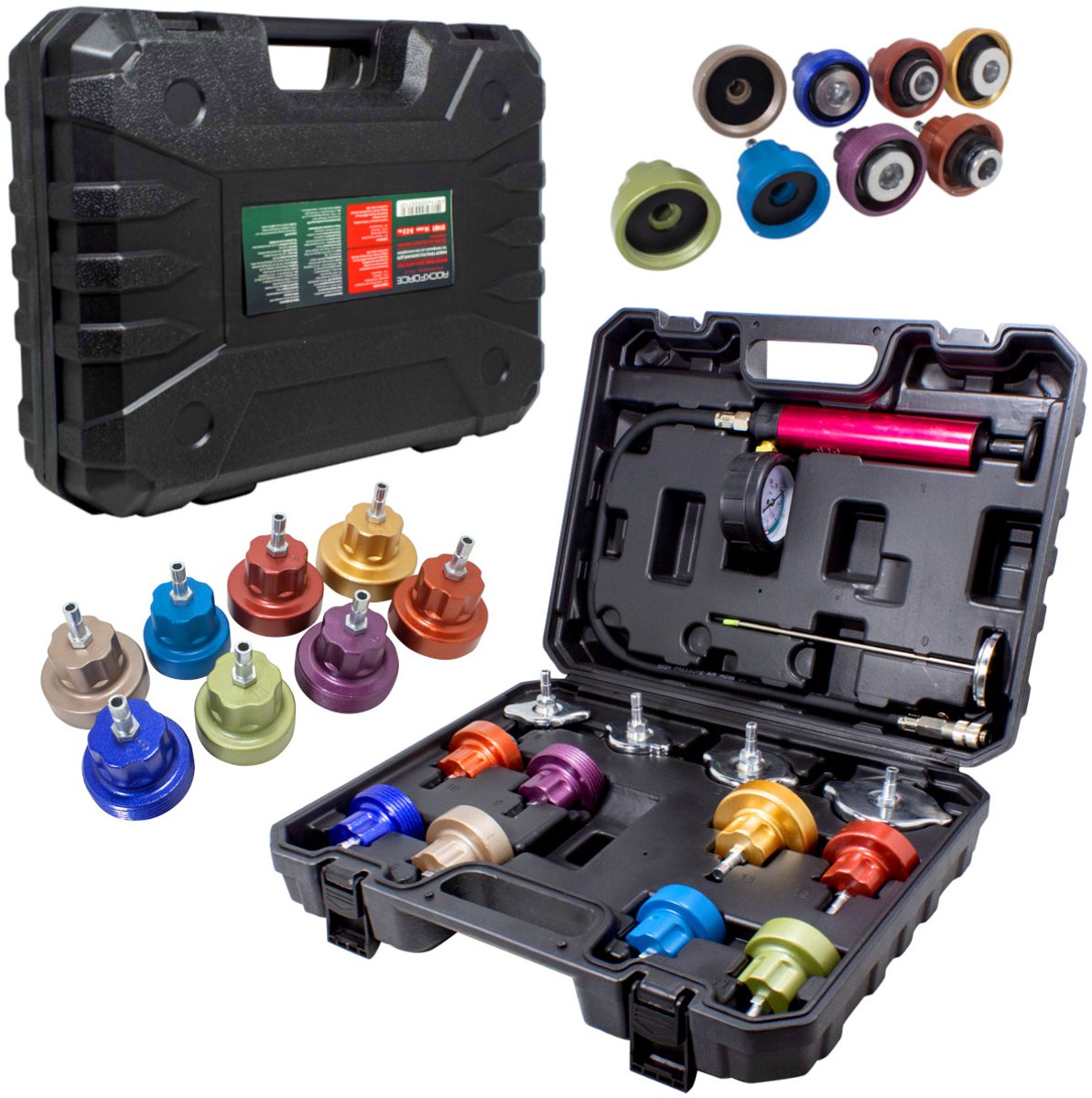 Rockforce RF-914G1 - Koelsysteem Lektester - 0-2,5 Bar - 12 Adapterstukken