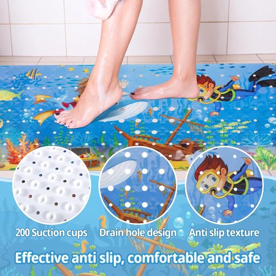 Kinder Badmat - Douchemat Antislip - Veilig Baden - 200 Zuignappen - 100 x 40 cm - Blauw van Kinder — afbeelding 3