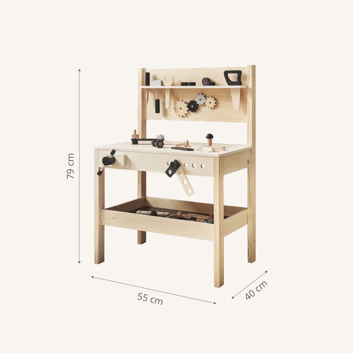 Petite Amélie Werkbank Speelgoed Naturel & Zwart - Incl. 41 stuks Kinder Gereedschap - Stevig van Plywood - Perfecte Hoogte voor de Kleine Klusser — afbeelding 5