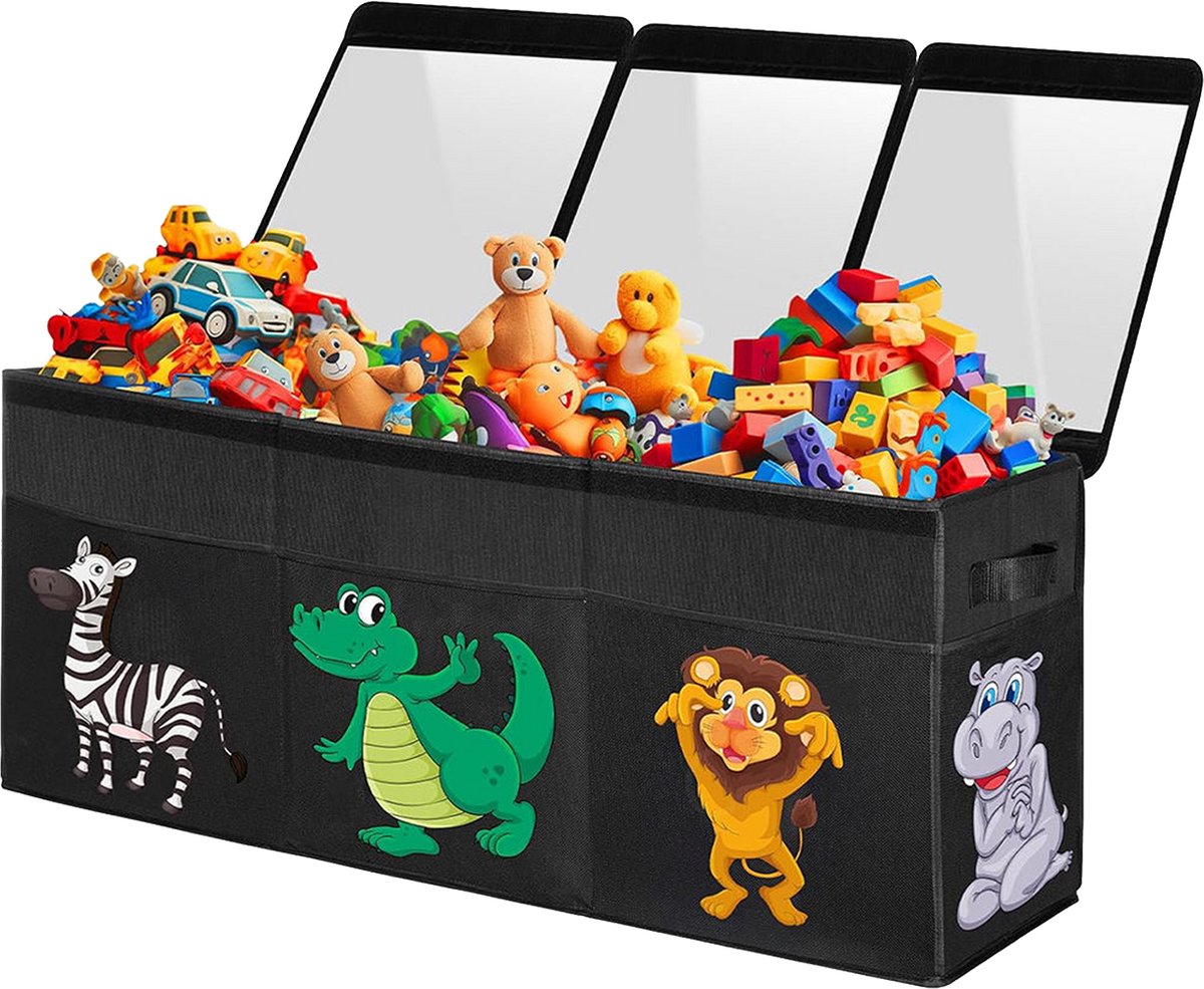 Bolke speelgoedkist - opbergkist -opbergkast speelgoed - safari thema - Zwart - opvouwbaar - 40x93x34CM - 175L