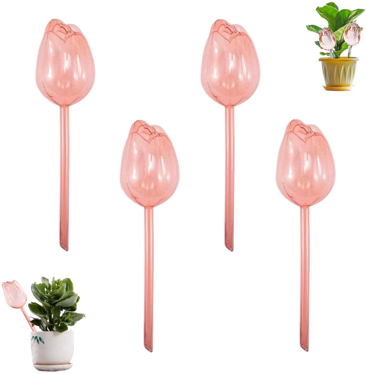 4-stuks Automatische Tulpenwaterbal -Plastic Tulpenwatersproeier - Automatische Plantenwaterbal - Tulpvormige Waterbal - Automatisch Waterapparaat - Tuingereedschap - Mooi en Stijlvol - Geschikt voor Alle Planten - Oranje