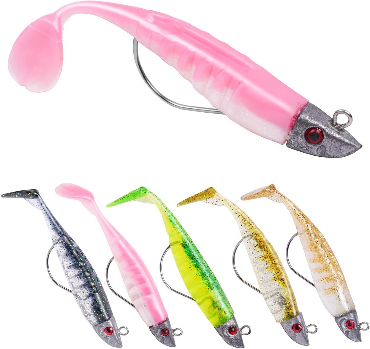 Spinning Vis Aas, Rubber Vissen, Zachte Aas met Loodkop Haak, Perfect voor Baars, Snoek en Forel, Visgerei voor Zoet- en Zoutwater