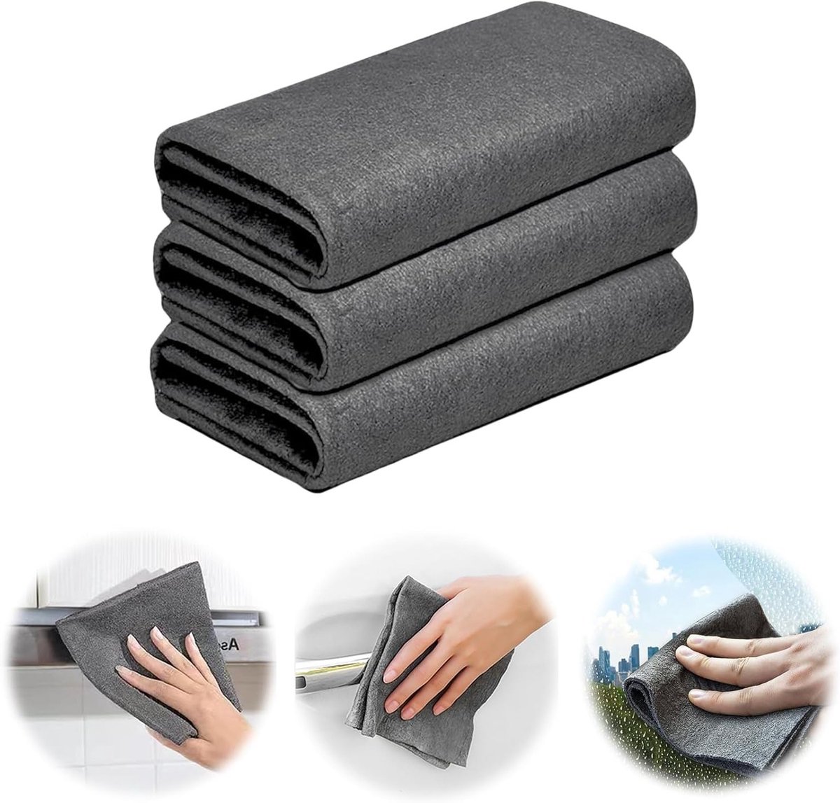 Magische Microvezeldoeken 20 x 25 cm Grijs - Set van 3 voor Schoonmaken en Drogen