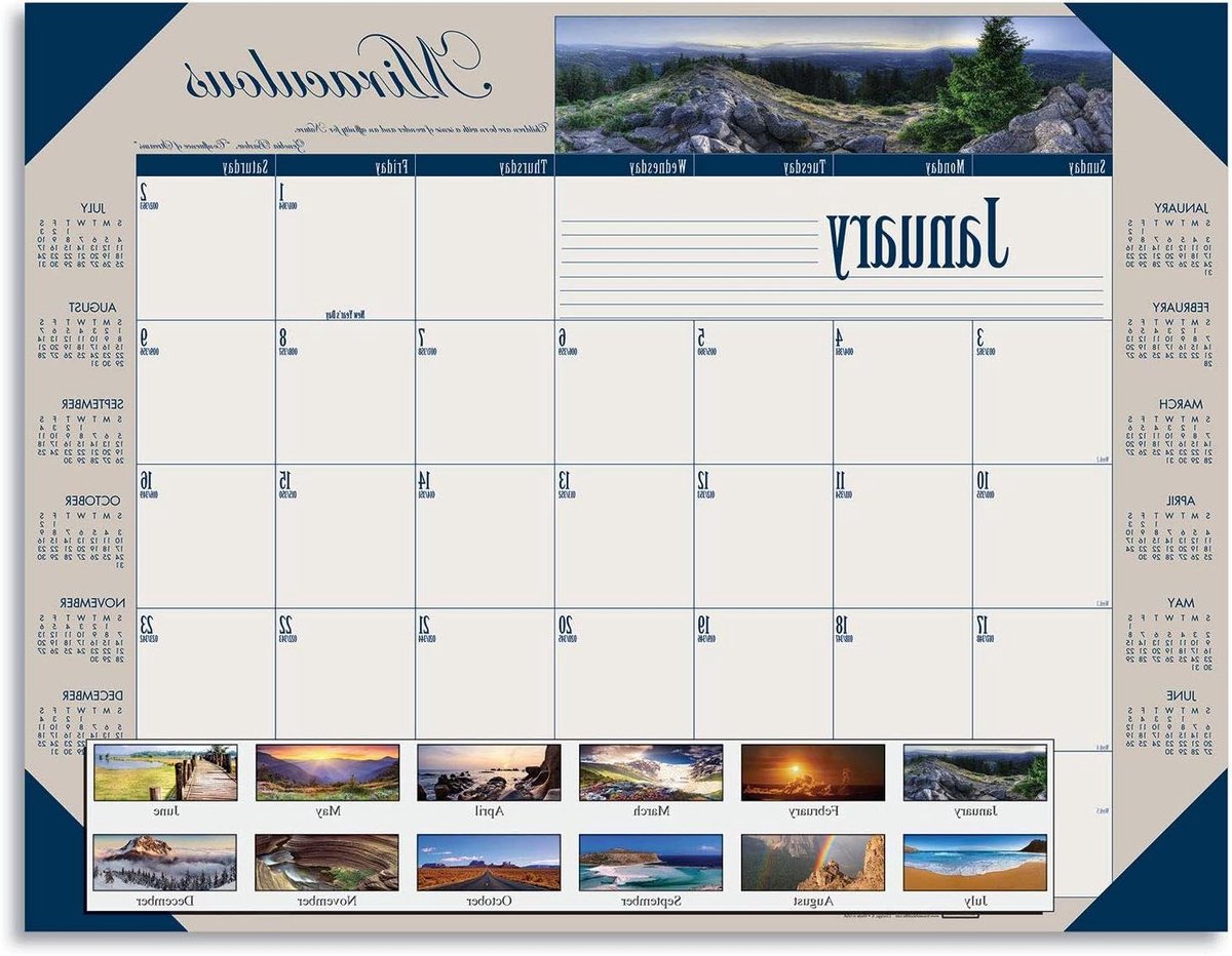 Bureaukalender Maandelijks - Desk Pad Kalender - Planning Thuis - Met Motiverende Quotes - 76 x 40 cm - Blauw