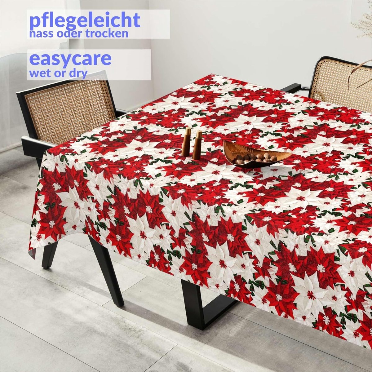 Tafelkleed stof - Afwasbaar linnen - Tafel decoreren - Waterafstotend gecoat - 220x140cm - Kerstbloem