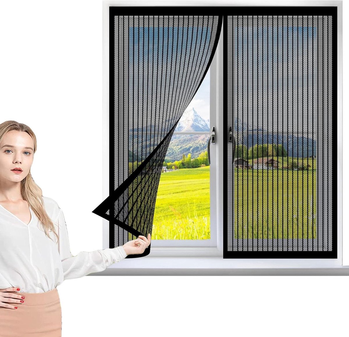 Horren voor raam - Insectenhor raam - Insecten buiten - Magnetische sluiting - 140 x 65 cm - Zwart