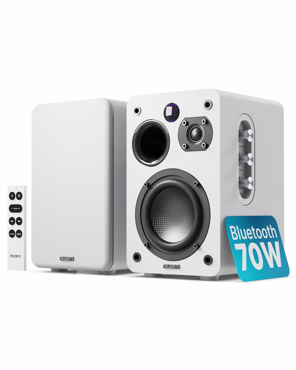 Majority D70X Active Bookshelf Speakers - Bluetooth - 70W RMS - Stereo - Ingebouwde Mid-woofer - Wit