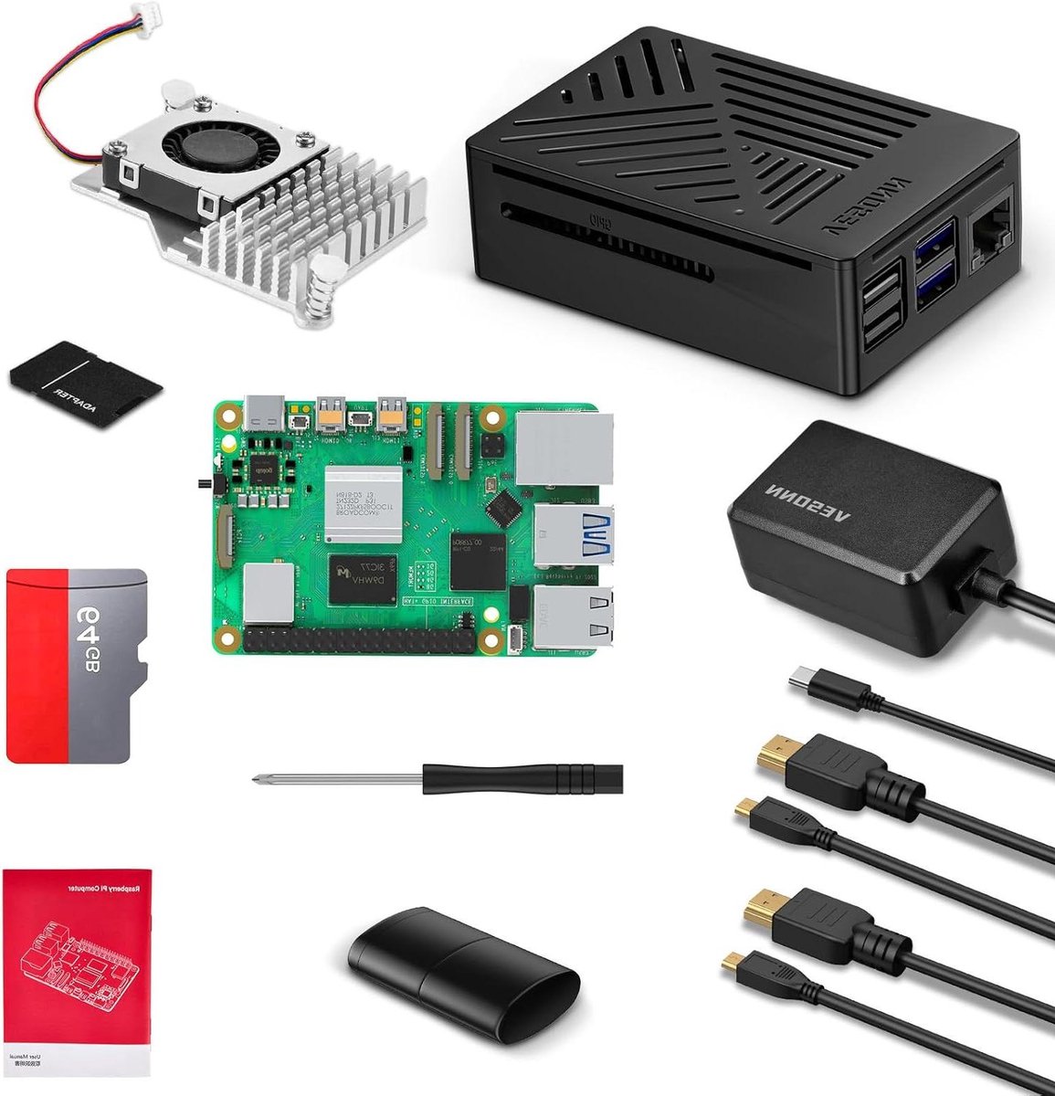 Raspberry Pi 5 Kit - Single Board Computer - Project Ontwikkeling - Actieve Koeling - 16GB RAM - Zwart