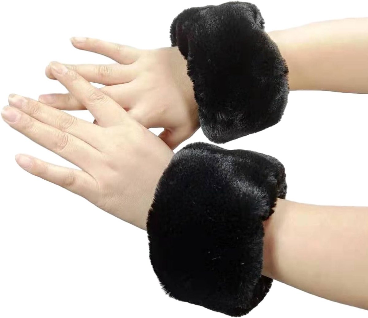 Zwarte Faux Fur Armbanden voor Dames, Warme Polsbanden, Modieuze Cuffs, Trendy Accessoires en Wintermode