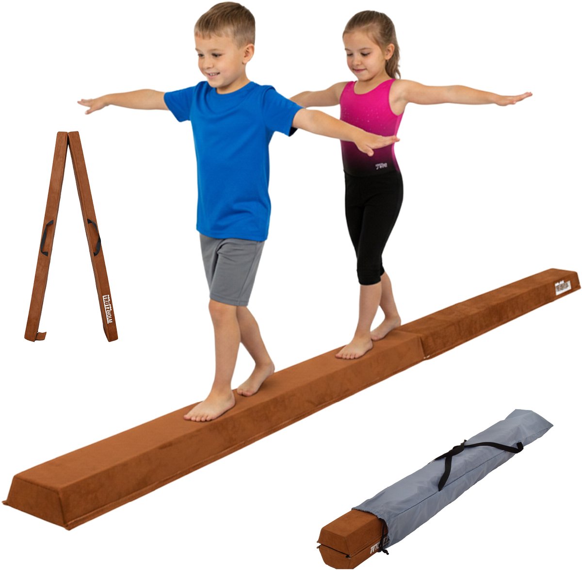 Schwebebalken klappbar Länge 270 cm Tragkraft 100 kg Balancierbalken inkl. Tragetasche in braun