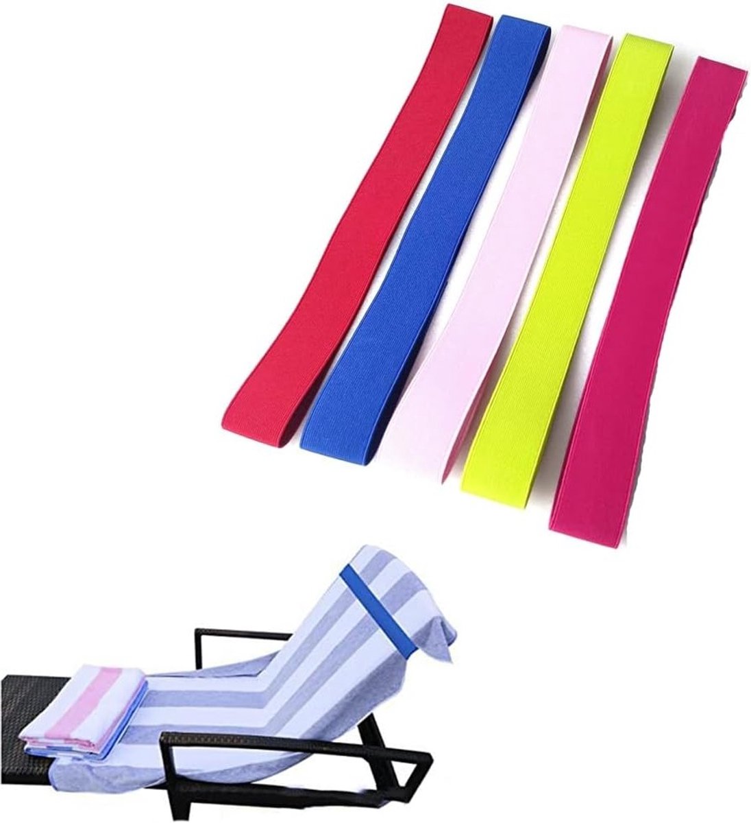 Set van 5 Kleurige Handdoek Tapes, Elastische Siliconen Handdoeksteunen, Ideaal voor Strandstoelen en Camping