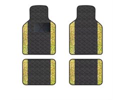 4-delige Luxe Tapijt Vloermat Set – Universele Auto Mat Bescherming, PU Leer – Slijtvast, Antislip – Zwart en Goud