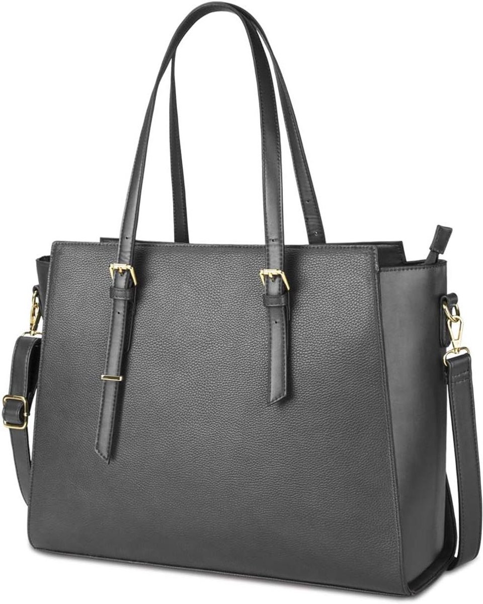 Laptoptas Dames - Ruime Handtas - Zakelijk Gebruik - Gevoerd Laptopvak - 43 x 30 cm - Grijs