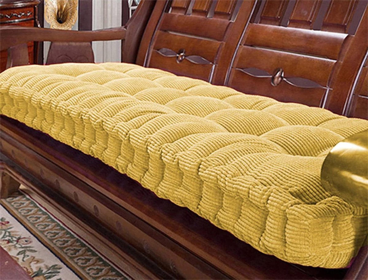 Bankkussen Dik - Zitkussen Outdoor - Buiten Zitten - Comfortabel Katoen - 150x40cm - Geel