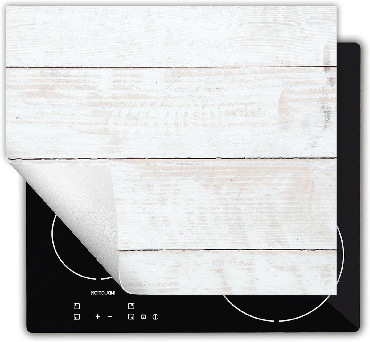 Inductie Beschermer - Kookplaat Mat - Extra Werkruimte - Antislip Vinyl - 60x52 cm - Wit Hout
