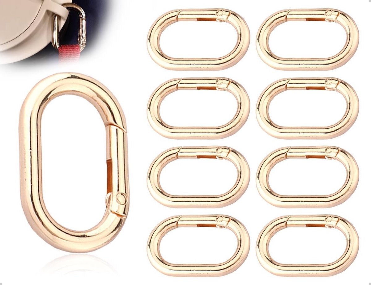 8 Stuks Carabiner Haken - Kleine Sleutelhangers, Veilige Springhaak voor Wallet, Kamperen en Vissen (Goud, Ovaal)