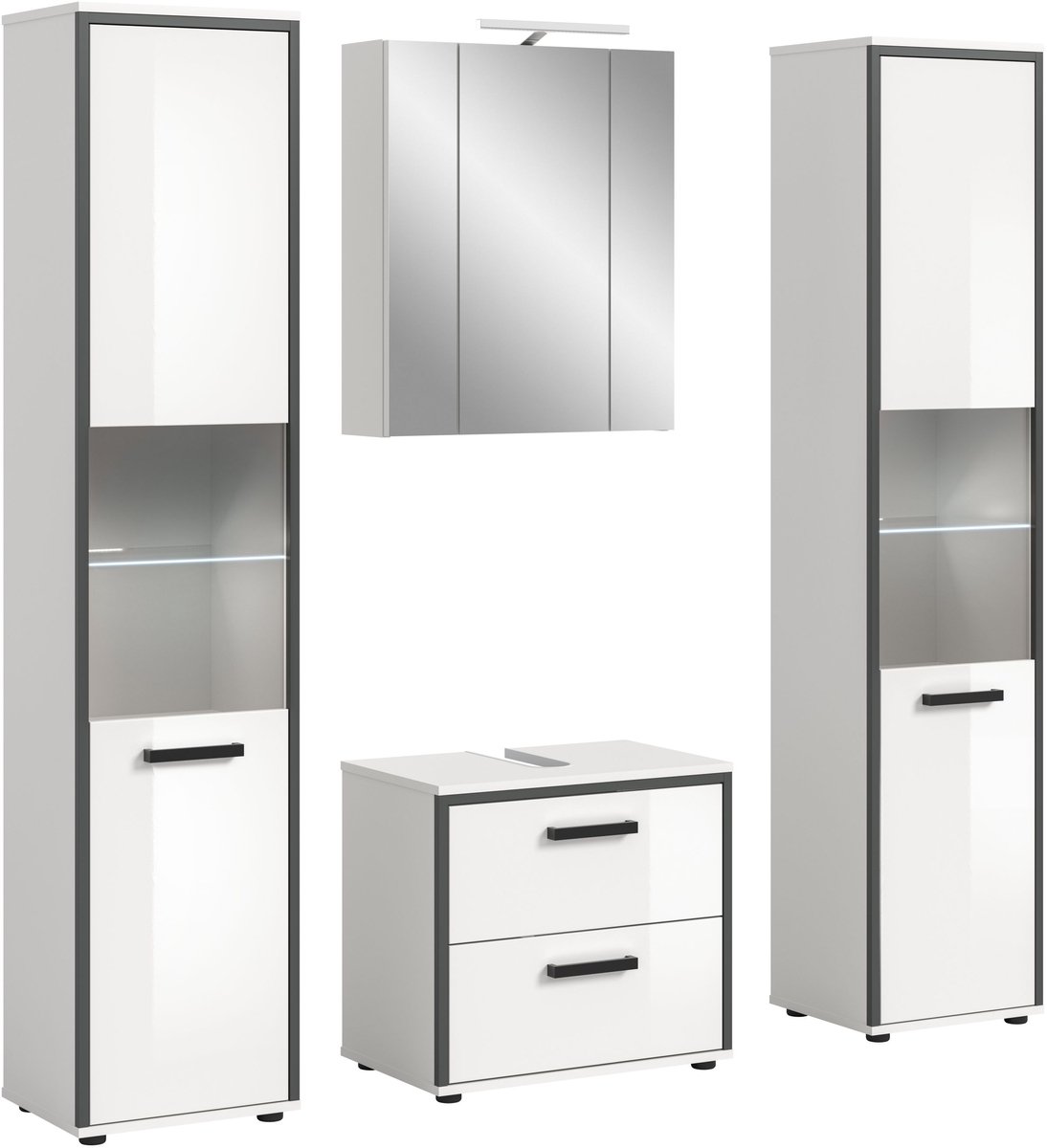 Kojak badkamer incl. verlichting 171cm wit, hoogglans wit.