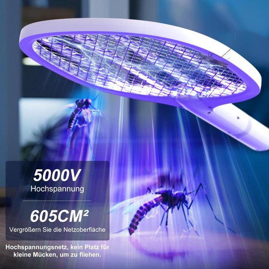 Elektrische vliegenmepper met 5000V hoge spanning en 605cm² oppervlakte.