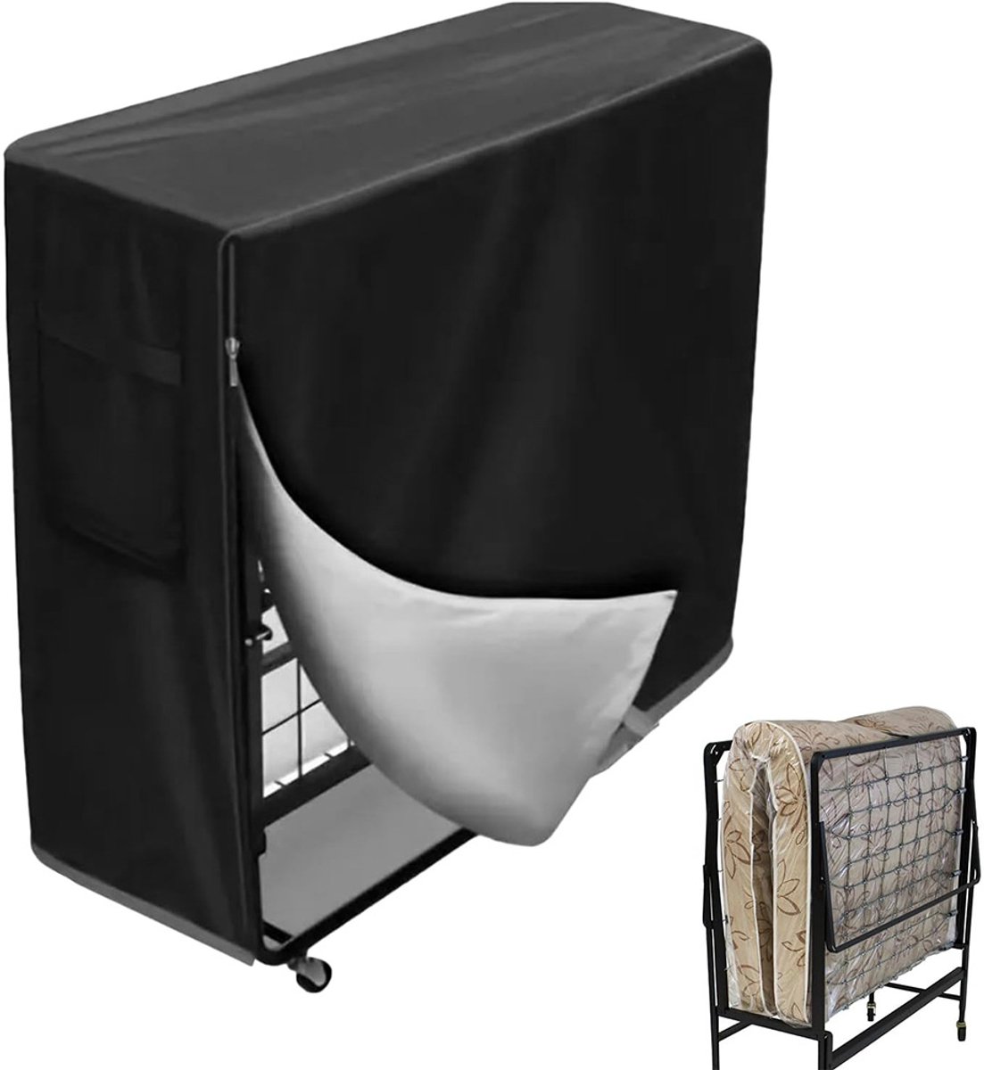 Dnntunk Beschermhoes Vouwbed - Stofdichte Hoes voor Vouwbed - Waterdichte Beschermer - Multifunctionele Hoes -Universele - Oxford-Doek - Zwart - 99 X 38 X 114 cm - met Rits en Verstelbaar Trekkoord