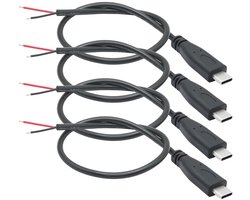 USB C naar 2-pins Kabel - Pigtail Stroomkabel - Doe-het-zelf Stroomvoorziening - Open Eind Ontwerp - 25 cm - Zwart
