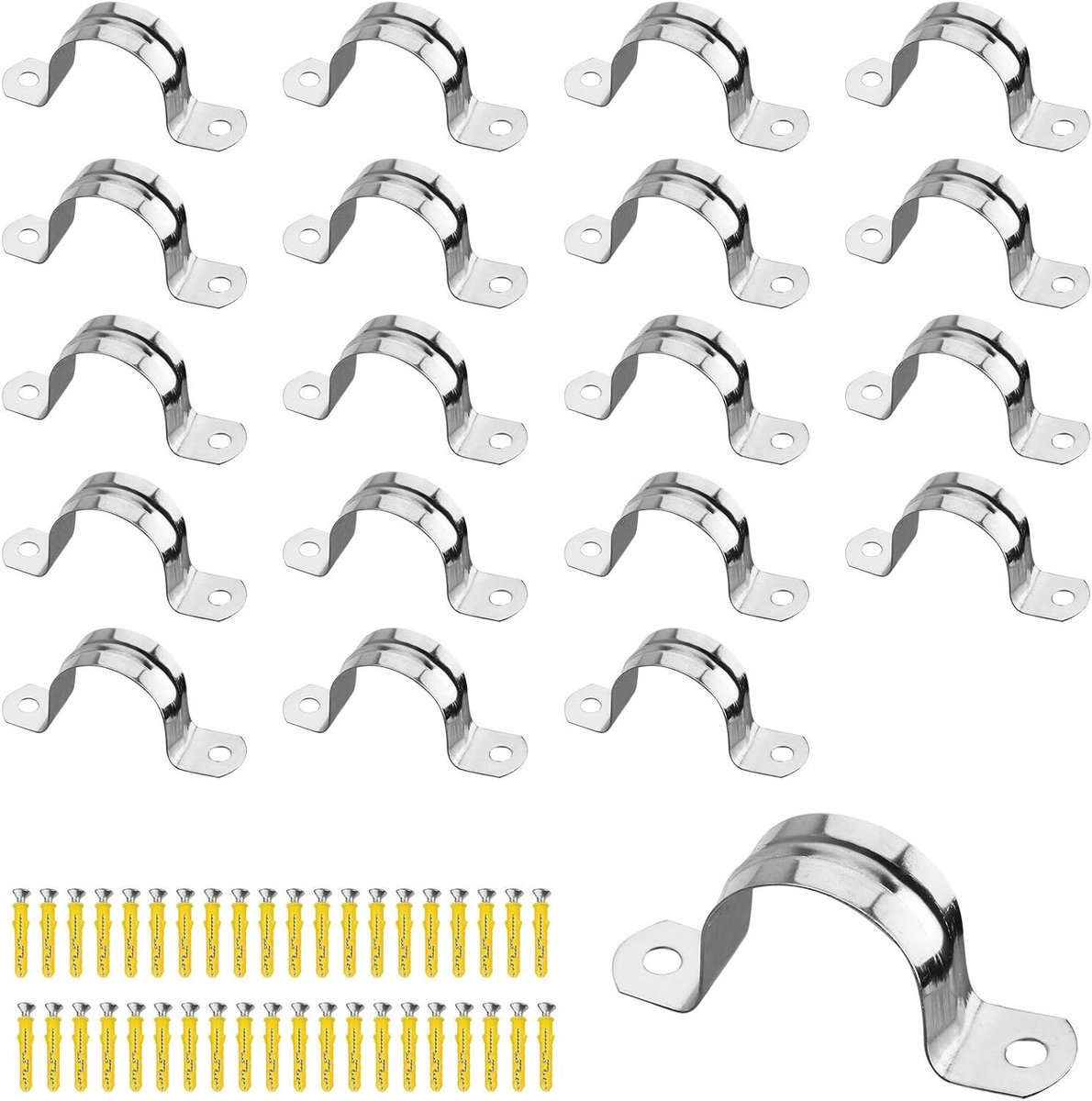 20 Stuks 25mm RVS Buis Klemmen - Fixatie Klemmen voor U Buizen met Schroeven en Twee Gaten