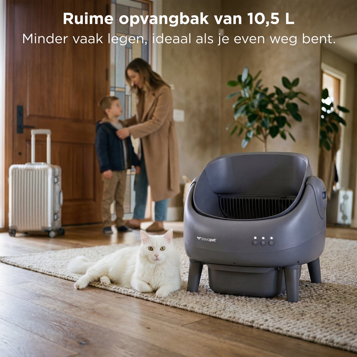 TrevoPet® Air - Automatische Kattenbak met App - Zelfreinigend & Veilig - Voor Katten tot 12KG - Incl. Mat, 60 Afvalzakjes & Accessoires - 10L Afvalbak - Grijs thumbnail 5
