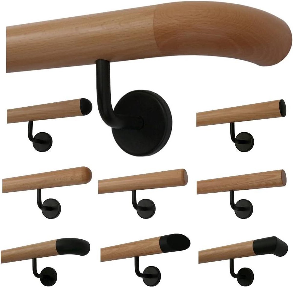 Beuken trapleuning - Leuning met houders - Trapafwerking - Gepoedercoate houders - 200 cm - Zwart