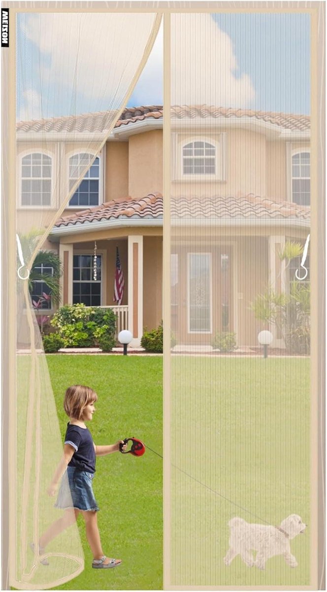 Magnetische Hordeur - Vliegendeur Gordijn - Buiten Lucht - Handsfree Automatisch Sluitend - 200 x 265 cm - Beige