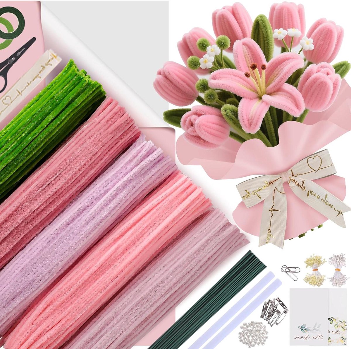 Pijpenreinigers Bloemenset - Chenille Creatie Kit - Bloemen Maken - Extra Dikke Chenille - 500 stuks - Pastelkleuren