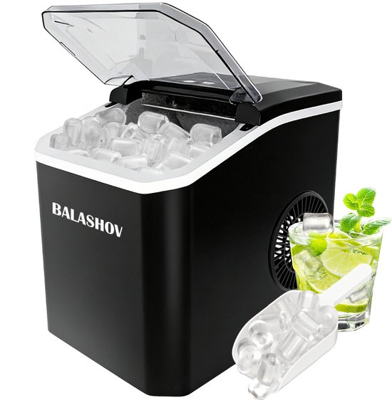 EAFC - IJsblokjesmachine - Zelfreinigingsfunctie & Geruisloos - Incl. IJsschep - IJsblokjesmaker - 12kg/24 uur - 9 Blokjes / 6 Min - 1.2L Draagbaar - Zwart van Merkloos — afbeelding 2
