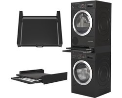 Tussenstuk Wasmachine Droger - Stapelkit Plateau - Ruimte Besparen - Met Uittrekbaar Droogrek - 54 x 60 x 15 cm