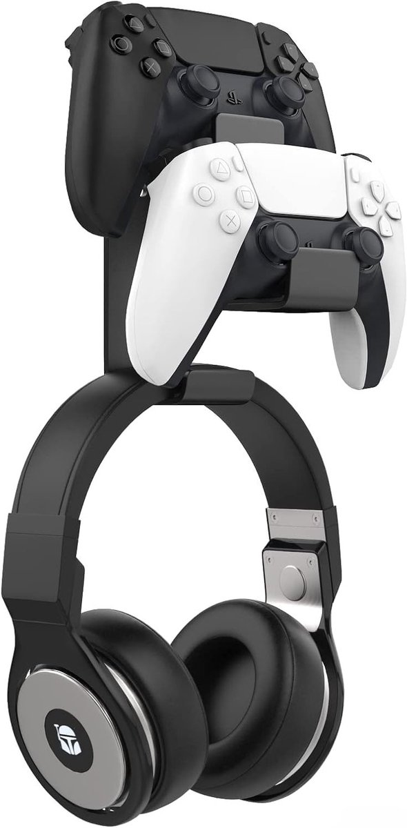 Dual Gamepad Controller en Hoofdtelefoon Hanger voor Xbox, PS en PC - Wandmontage voor Alle Universele Headsets, Zwart