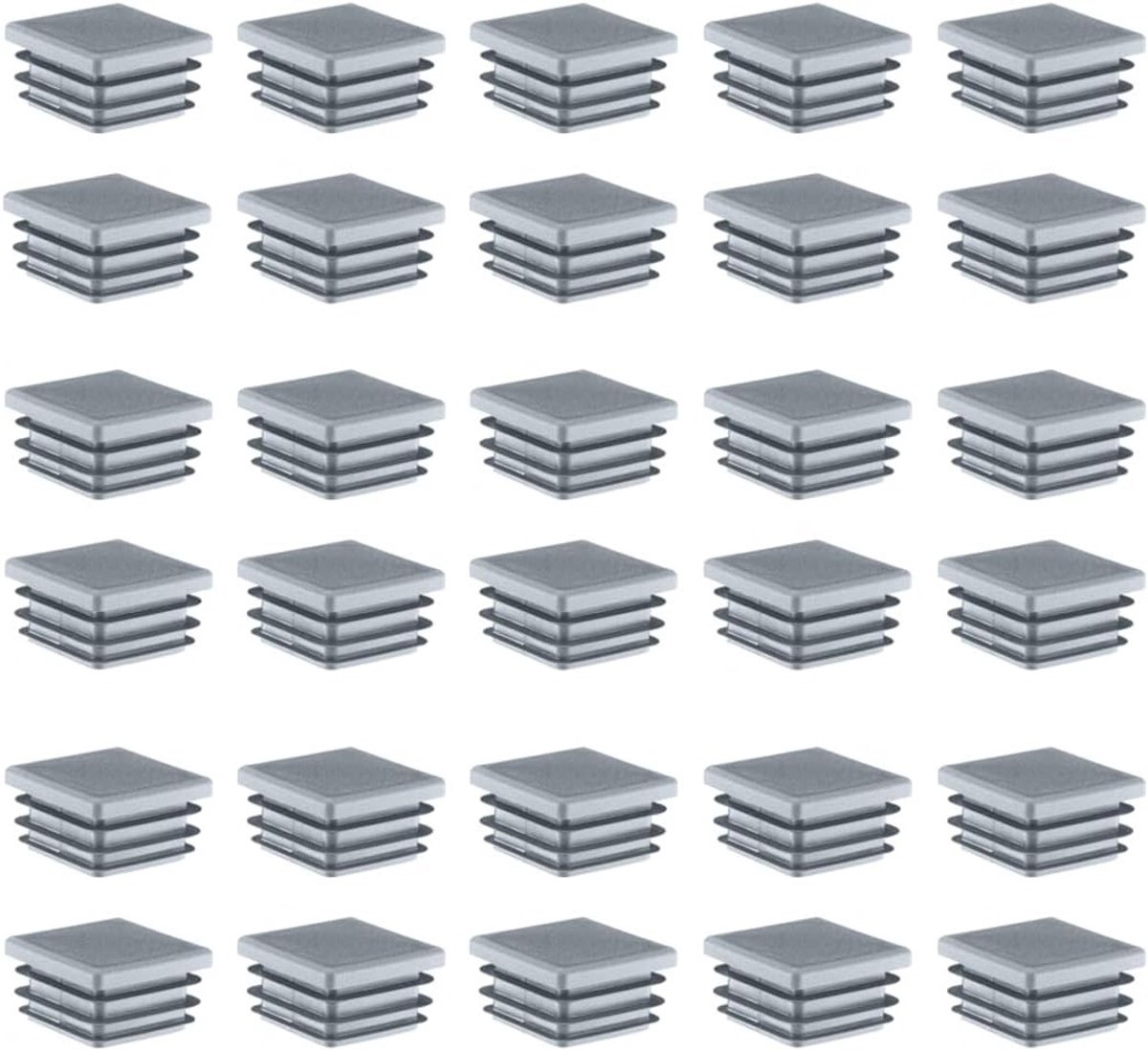 Set van 30 vierkante slat plugs voor buizen - plastic eindkappen voor 20 x 20 mm buizen in grijs, ideaal voor afwerking en bescherming