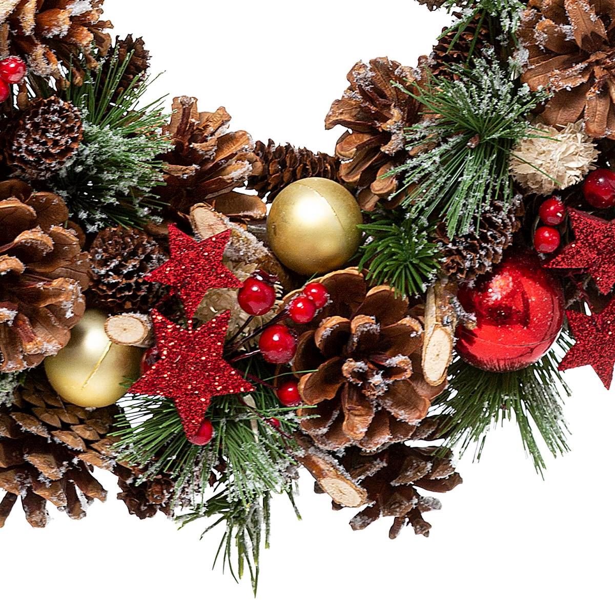 Feeric Christmas Kerstkrans/deurkrans - met kerstversiering - D35 x 8 cm - dennenappels – foto 3